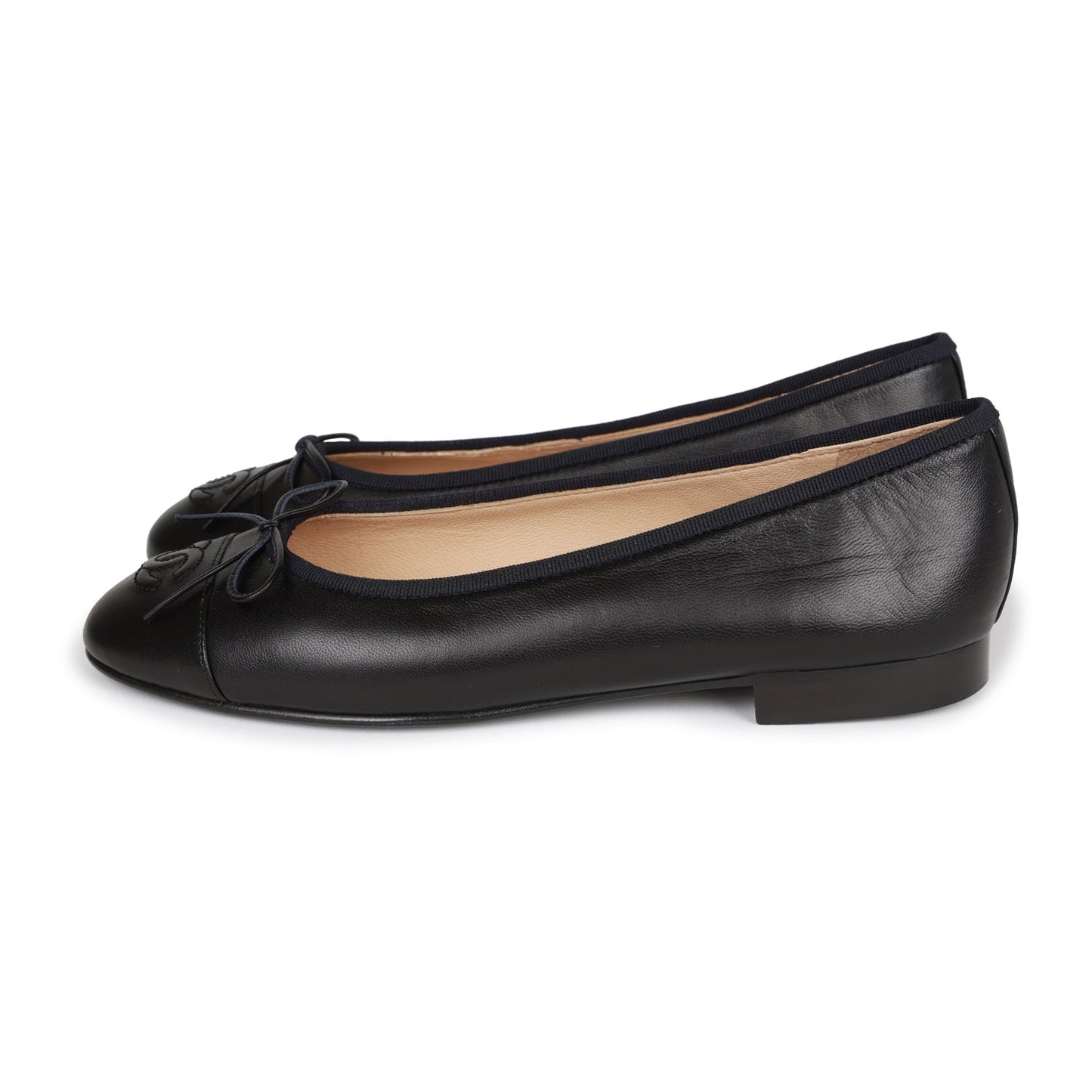 Chanel CC Dark Navy Blue Lambskin Ballet Flats 37