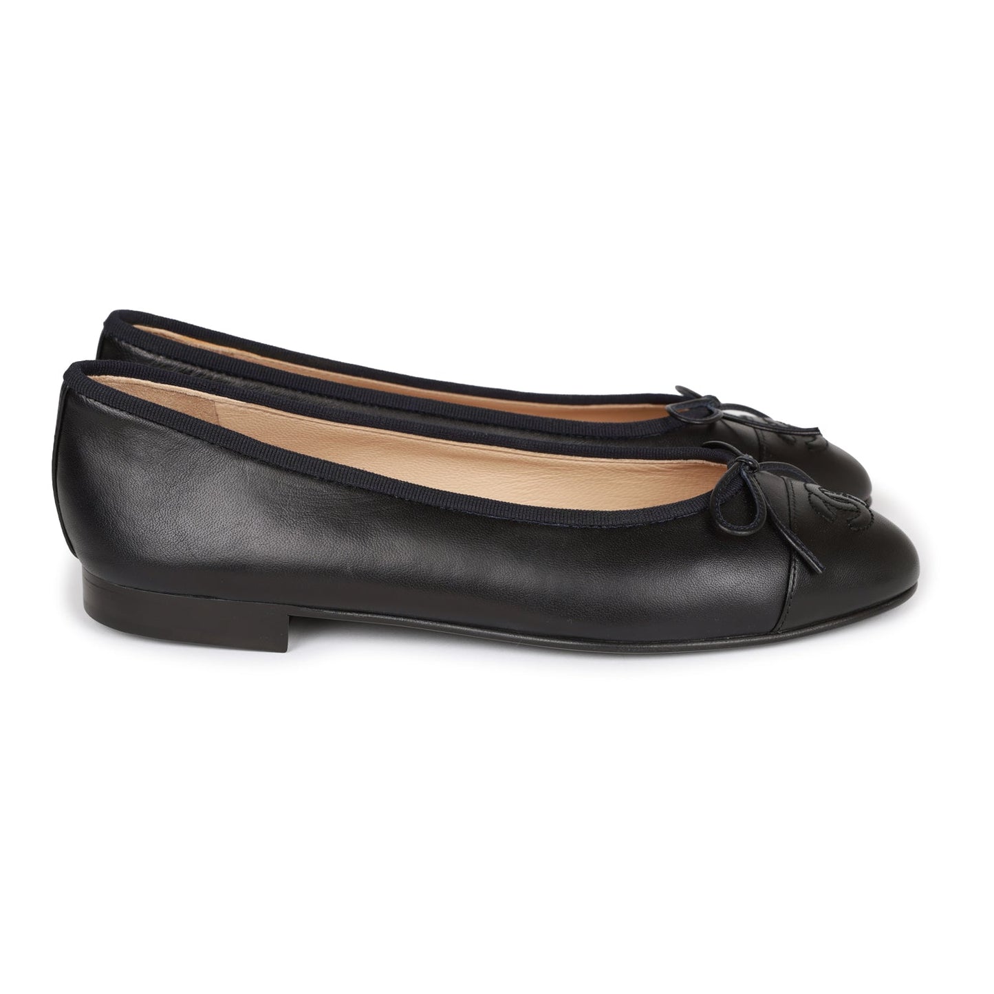Chanel CC Dark Navy Blue Lambskin Ballet Flats 37