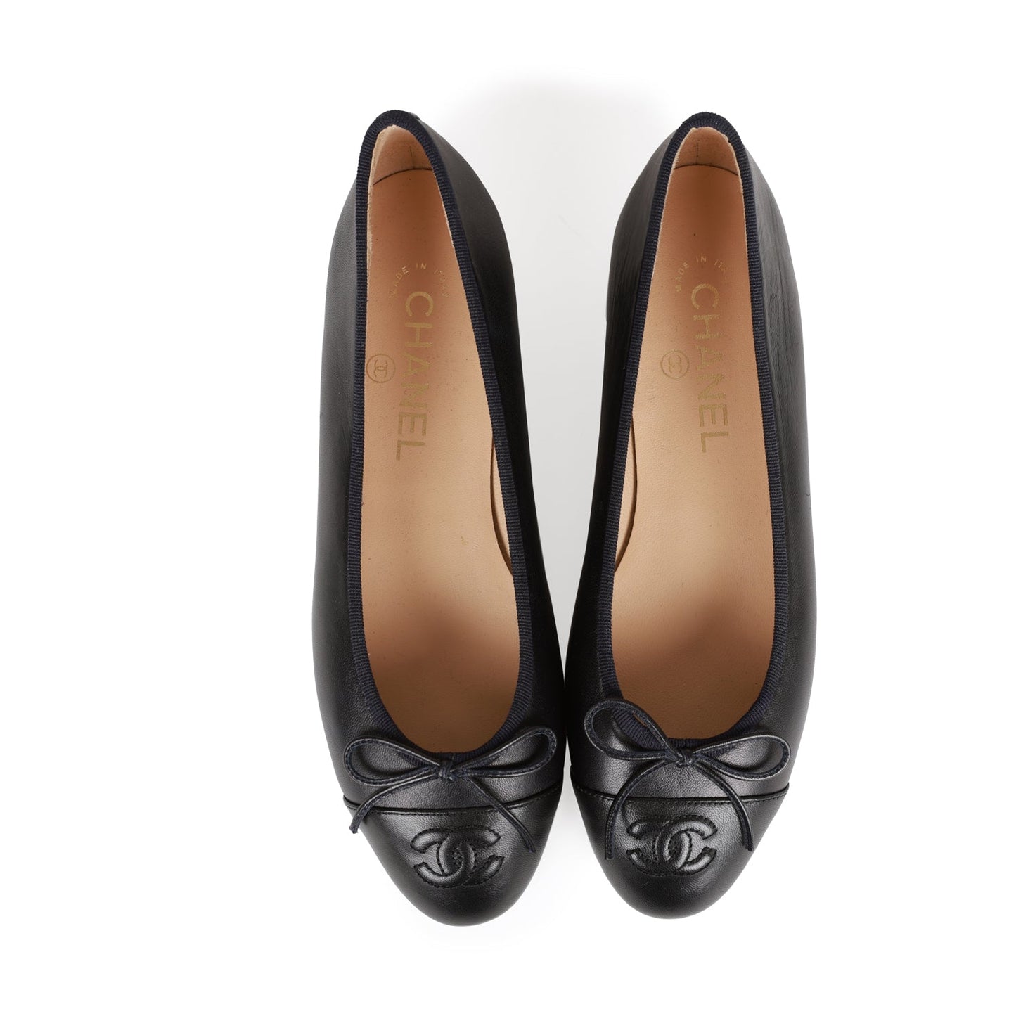 Chanel CC Dark Navy Blue Lambskin Ballet Flats 37