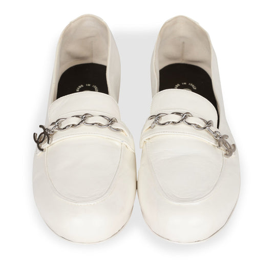 Chanel White Lambskin Loafers 37