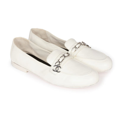 Chanel White Lambskin Loafers 37