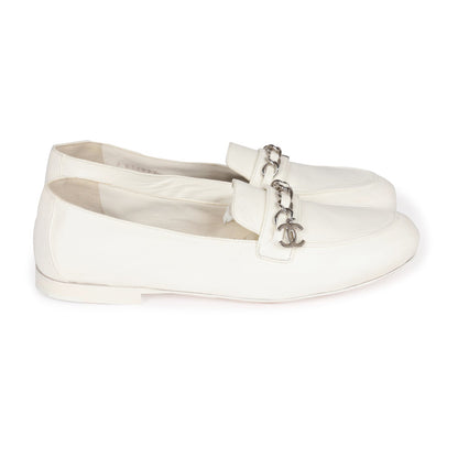 Chanel White Lambskin Loafers 37
