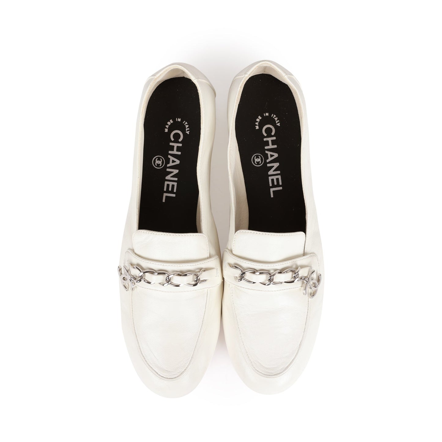 Chanel White Lambskin Loafers 37