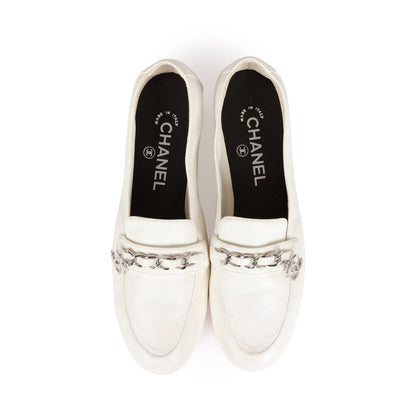 Chanel White Lambskin Loafers 37