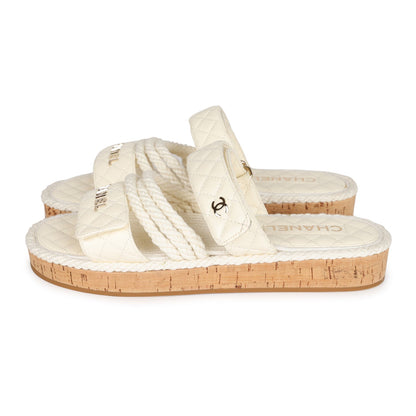 Chanel Rope Sandals White Lambskin Gold Hardware  41 EU