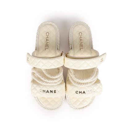 Chanel Rope Sandals White Lambskin Gold Hardware  41 EU