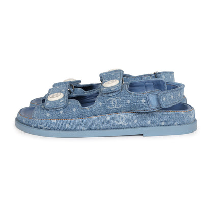 Chanel Dad Sandals Blue Denim Silver Hardware 38 EU