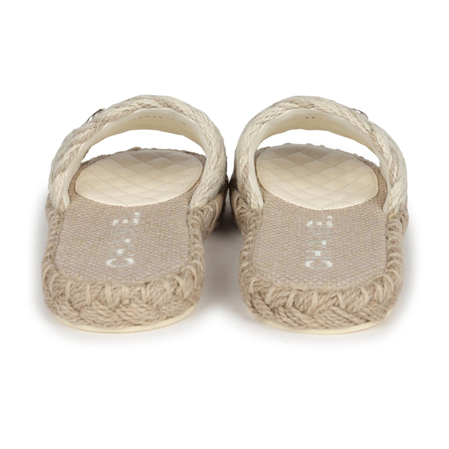 Chanel CC Braided Knit Interlocking Slide Sandals Cream Gold Hardware 37 EU
