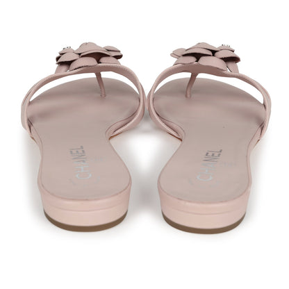 Chanel Pink Camellia Lambskin Sandals 39 EU