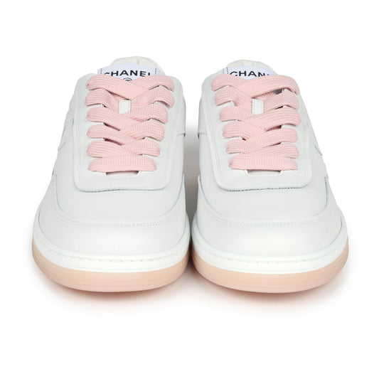 Chanel CC Low Top Sneakers White and Pink Calfskin 41 EU