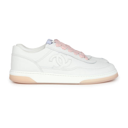 Chanel CC Low Top Sneakers White and Pink Calfskin 41 EU