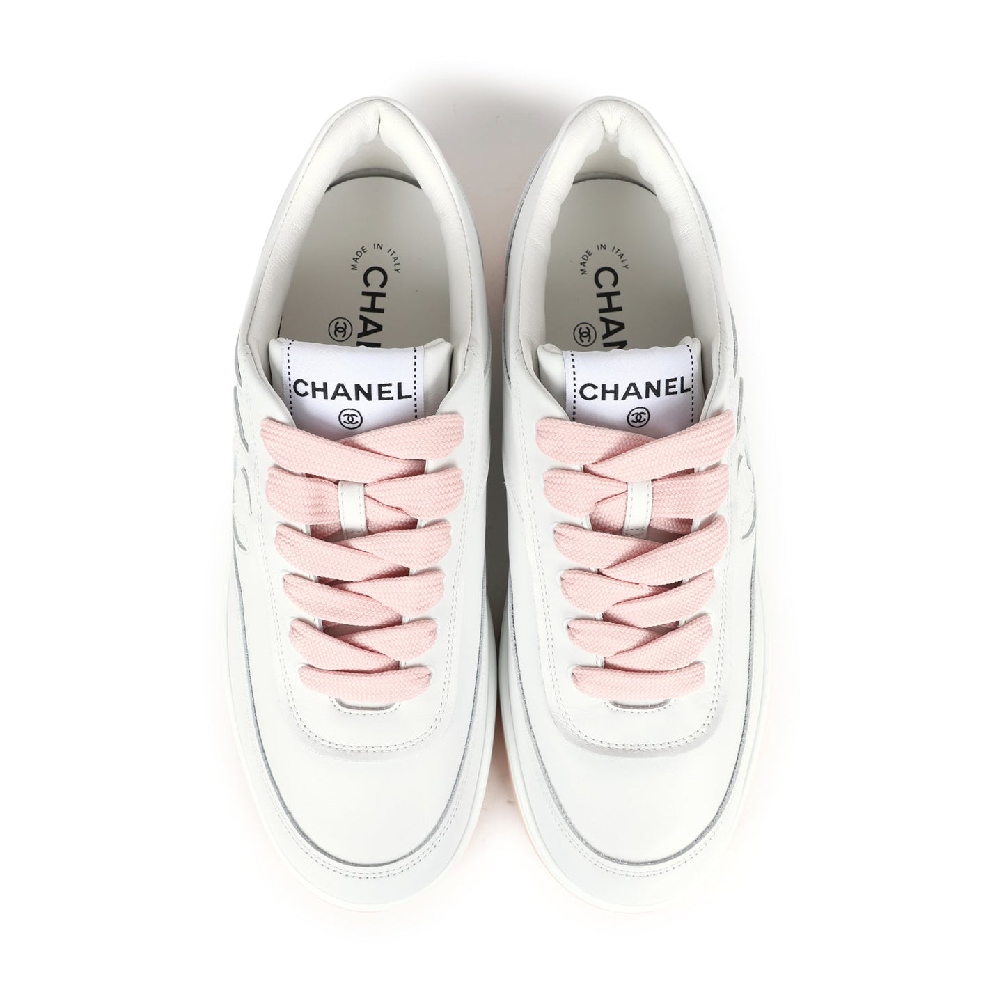 Chanel CC Low Top Sneakers White and Pink Calfskin 41 EU
