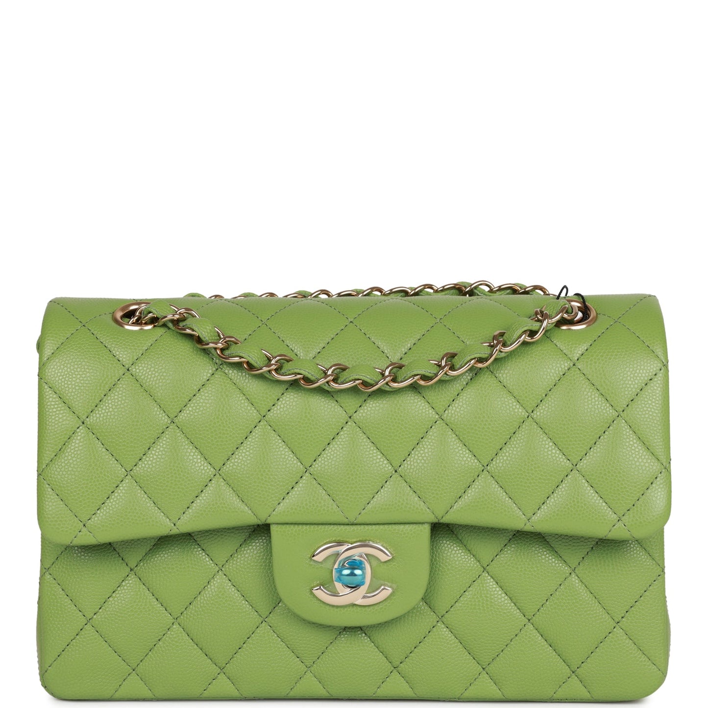 Chanel Small Classic Double Flap Green Caviar Light Gold Hardware