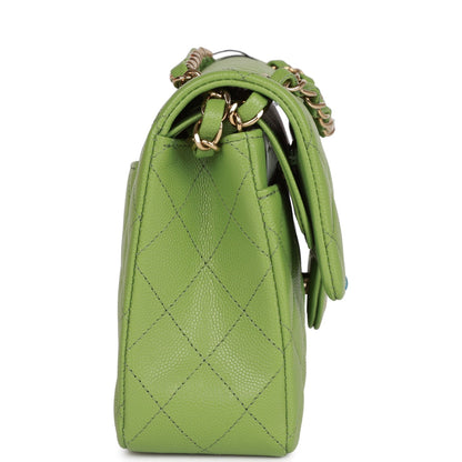 Chanel Small Classic Double Flap Green Caviar Light Gold Hardware