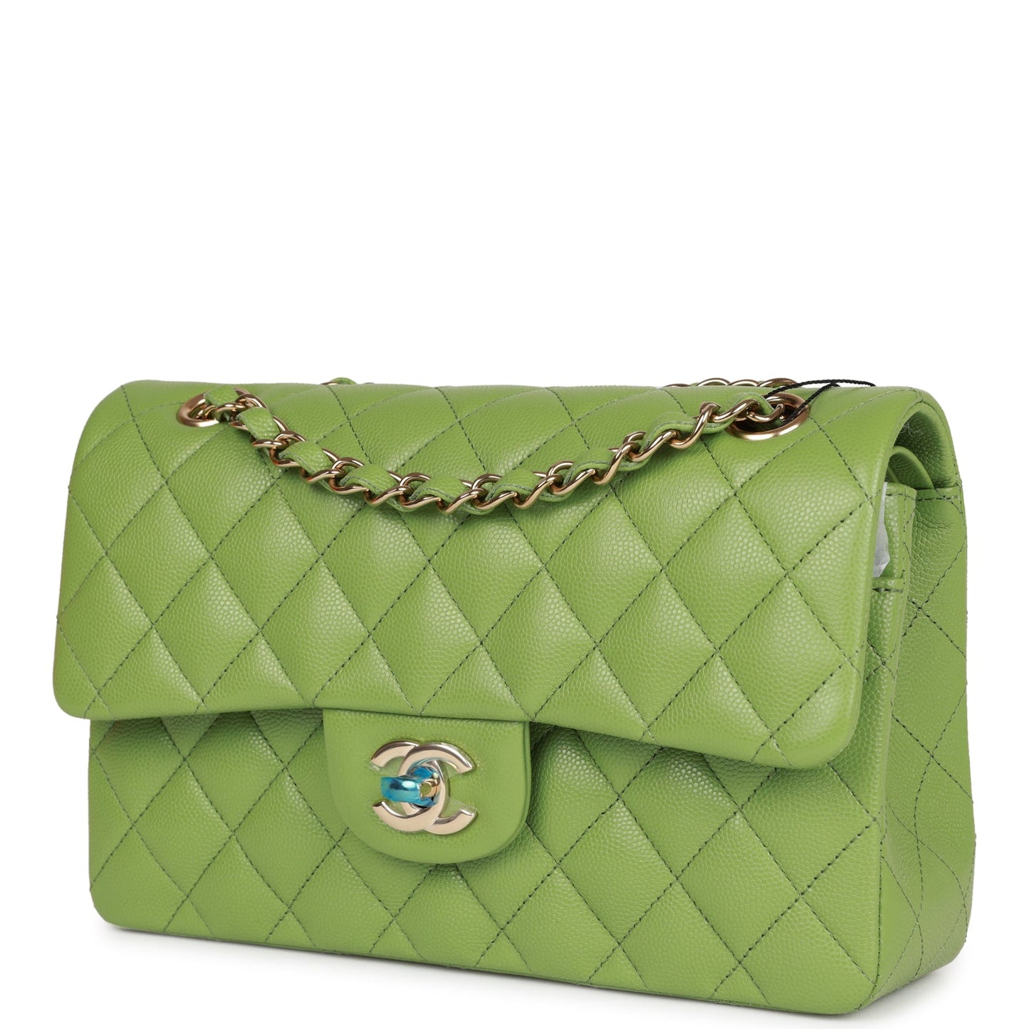 Chanel Small Classic Double Flap Green Caviar Light Gold Hardware