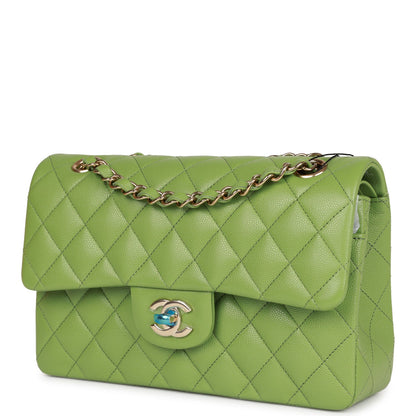 Chanel Small Classic Double Flap Green Caviar Light Gold Hardware
