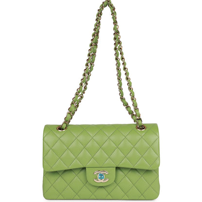 Chanel Small Classic Double Flap Green Caviar Light Gold Hardware