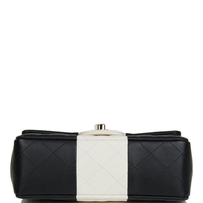 Chanel Mini Rectangular Flap Bag Black and White Lambskin Light Gold Hardware