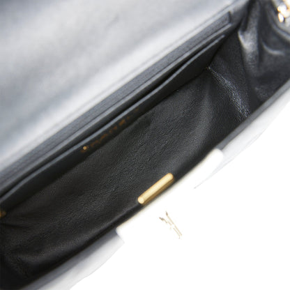 Chanel Mini Rectangular Flap Bag Black and White Lambskin Light Gold Hardware
