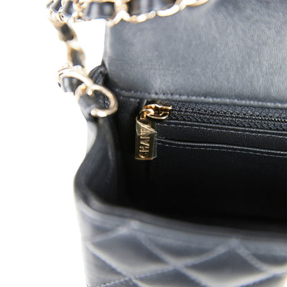Chanel Mini Rectangular Flap Bag Black and White Lambskin Light Gold Hardware