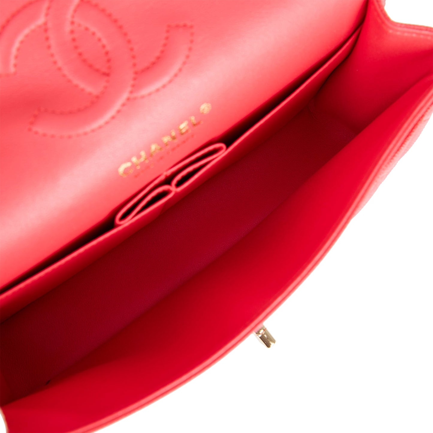 Chanel Small Classic Double Flap Red Caviar Light Gold Hardware