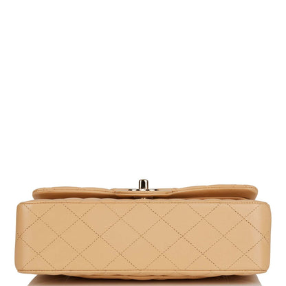 Chanel Small Classic Double Flap Beige Quilted Lambskin Light Gold Hardware