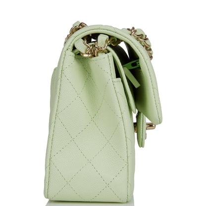 Chanel Small Classic Double Flap Light Green Caviar Light Gold Hardware