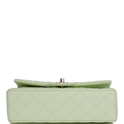 Chanel Small Classic Double Flap Light Green Caviar Light Gold Hardware
