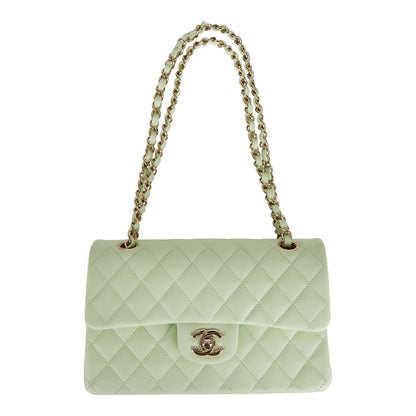 Chanel Small Classic Double Flap Light Green Caviar Light Gold Hardware