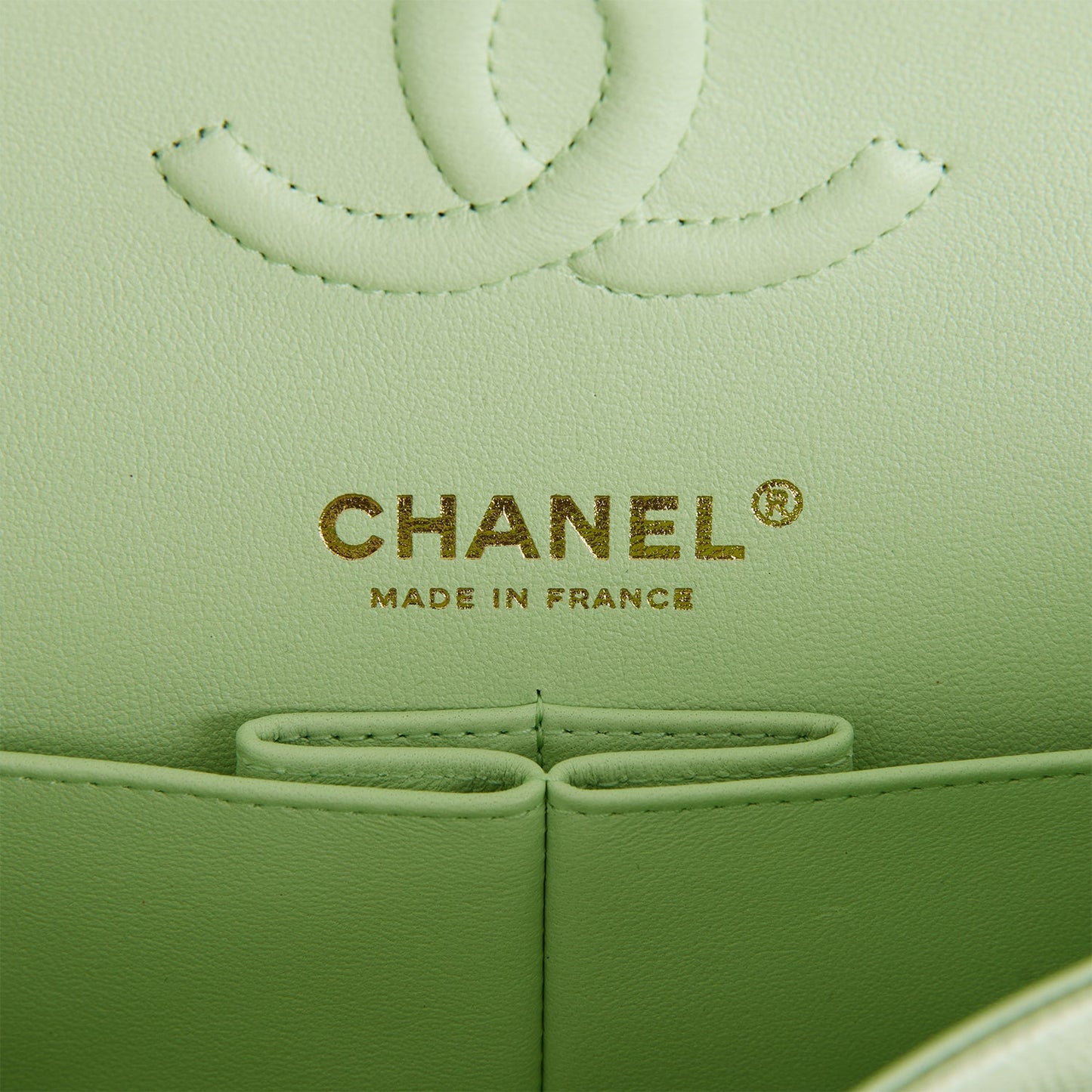 Chanel Small Classic Double Flap Light Green Caviar Light Gold Hardware