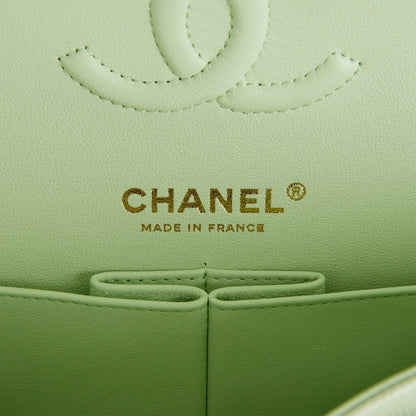 Chanel Small Classic Double Flap Light Green Caviar Light Gold Hardware