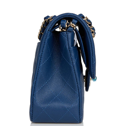 Chanel Small Classic Double Flap Dark Blue Caviar Light Gold Hardware