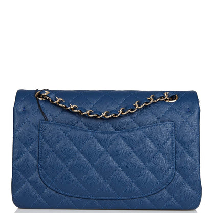 Chanel Small Classic Double Flap Dark Blue Caviar Light Gold Hardware