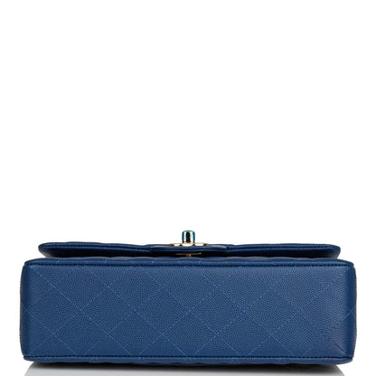 Chanel Small Classic Double Flap Dark Blue Caviar Light Gold Hardware
