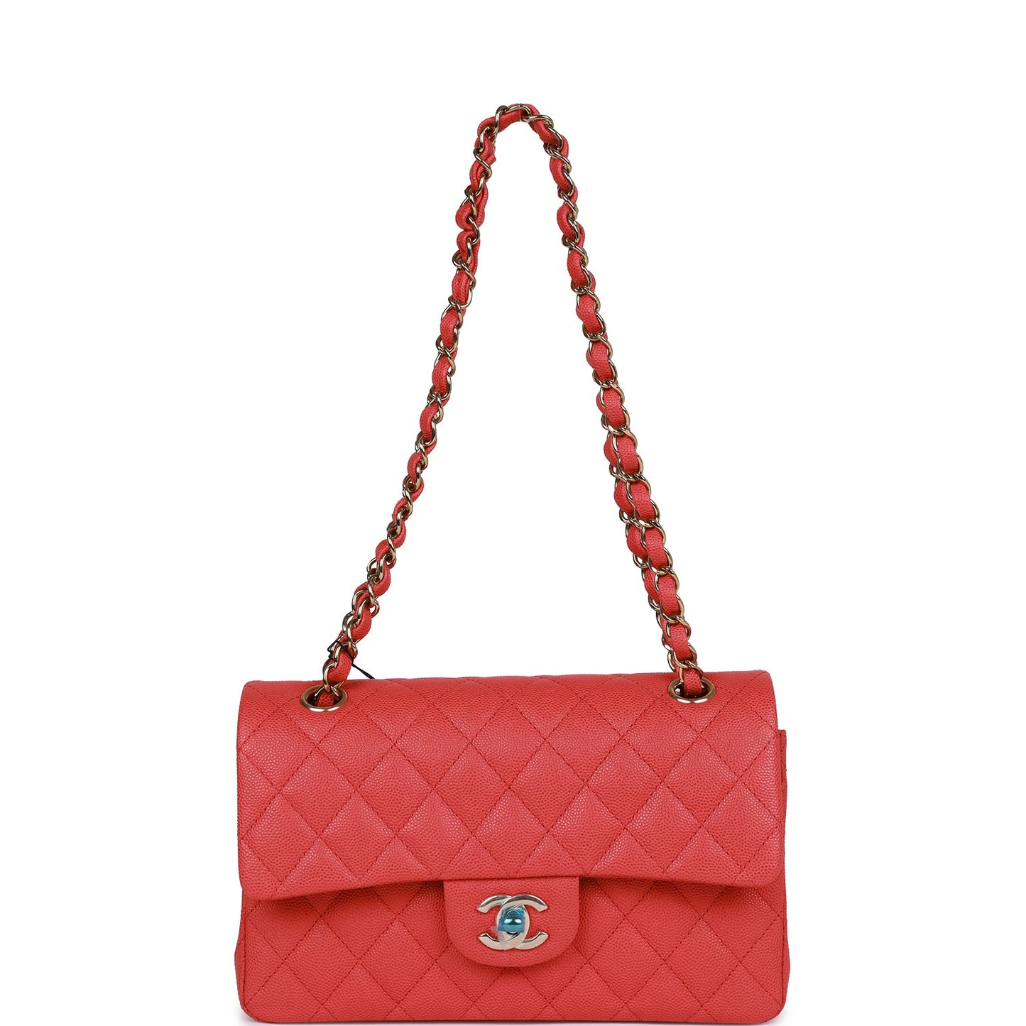 Chanel Small Classic Double Flap Red Caviar Light Gold Hardware