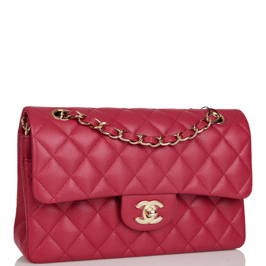 Chanel Small Classic Double Flap Dark Pink Caviar Light Gold Hardware
