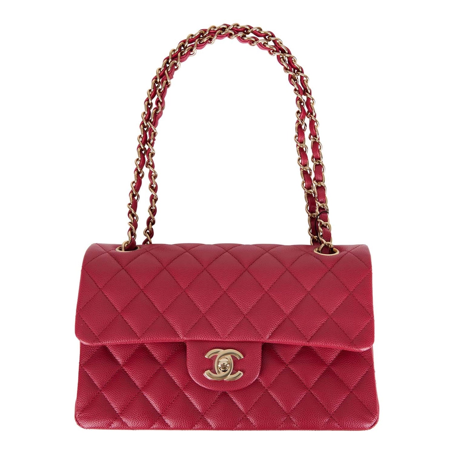 Chanel Small Classic Double Flap Dark Pink Caviar Light Gold Hardware