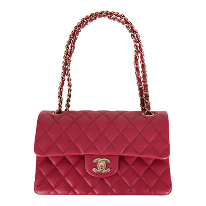 Chanel Small Classic Double Flap Dark Pink Caviar Light Gold Hardware