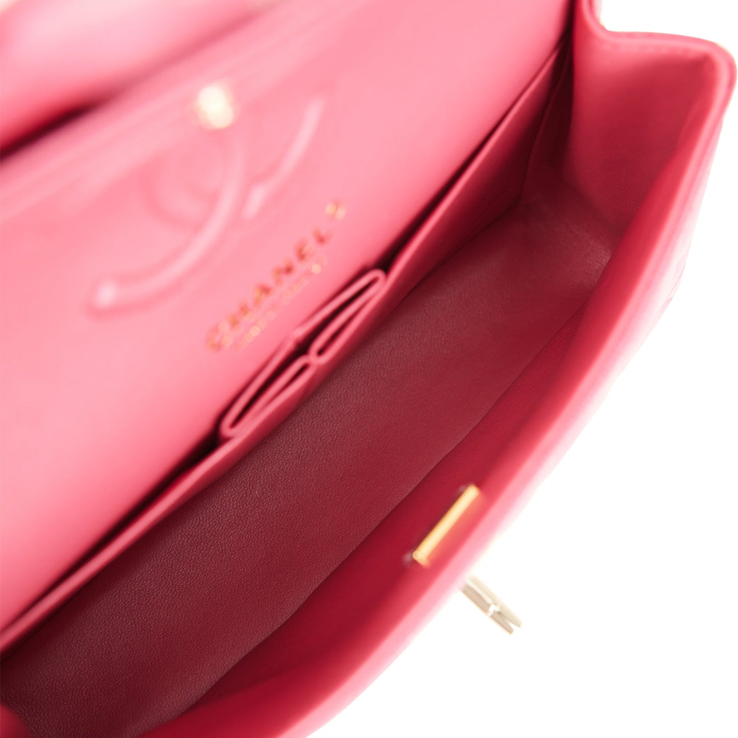 Chanel Small Classic Double Flap Dark Pink Caviar Light Gold Hardware