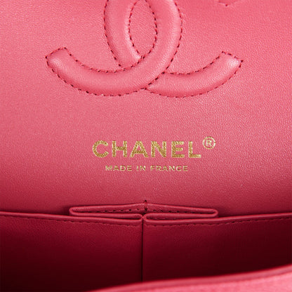 Chanel Small Classic Double Flap Dark Pink Caviar Light Gold Hardware