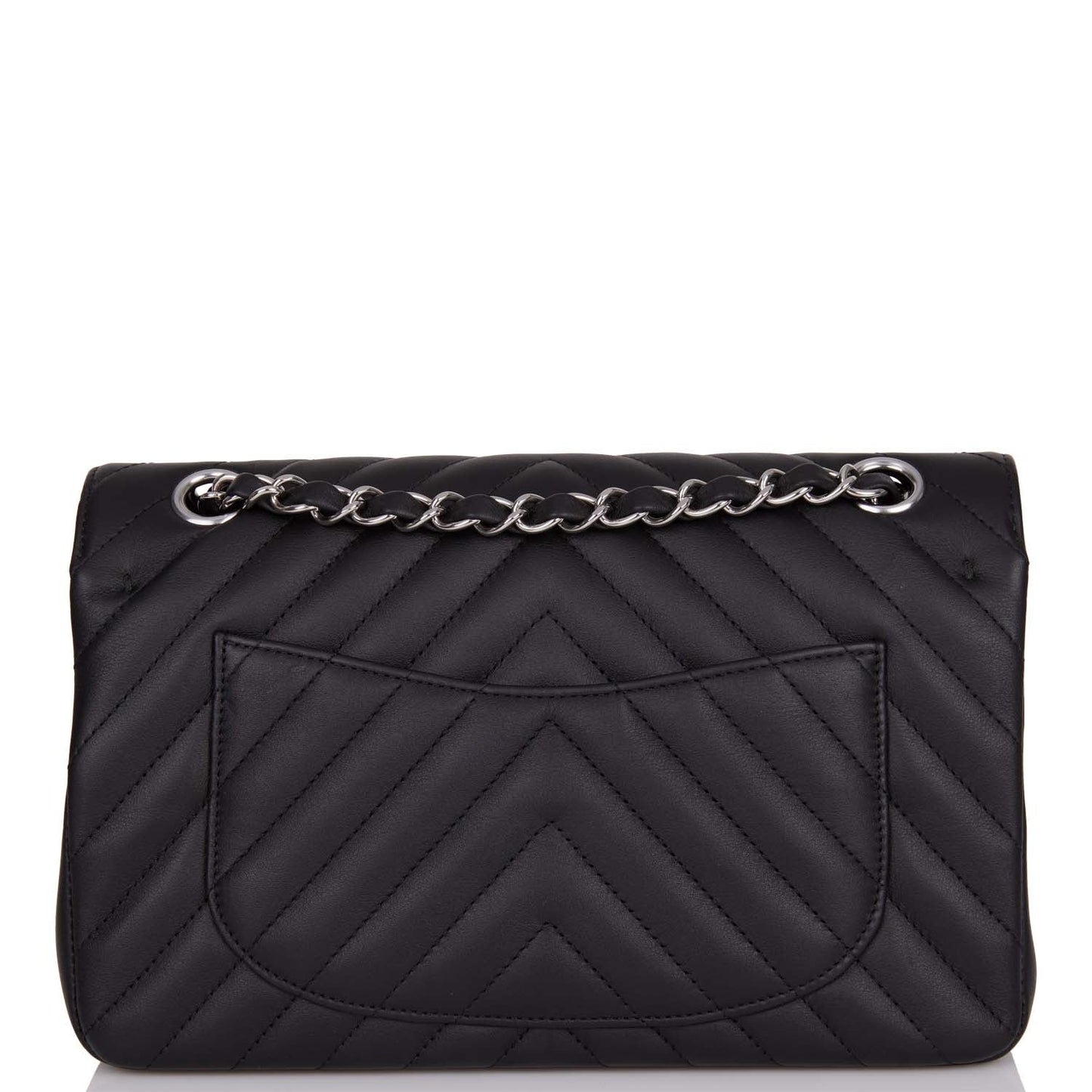 Chanel Small Chevron Classic Double Flap Black Calfskin Silver Hardware
