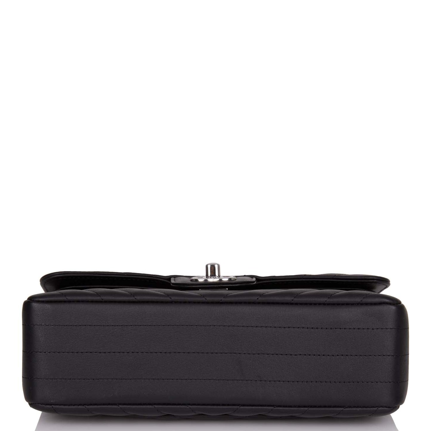 Chanel Small Chevron Classic Double Flap Black Calfskin Silver Hardware