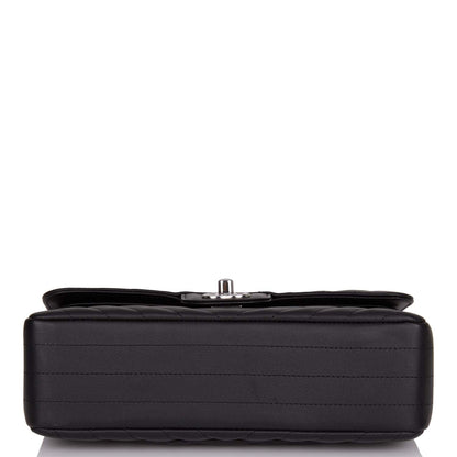 Chanel Small Chevron Classic Double Flap Black Calfskin Silver Hardware