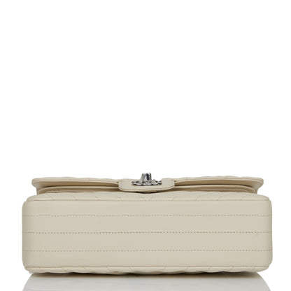 Chanel Small Chevron Classic Double Flap Ecru Calfskin Silver Hardware
