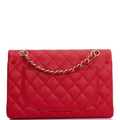 Chanel Small Classic Double Flap Red Caviar Light Gold Hardware
