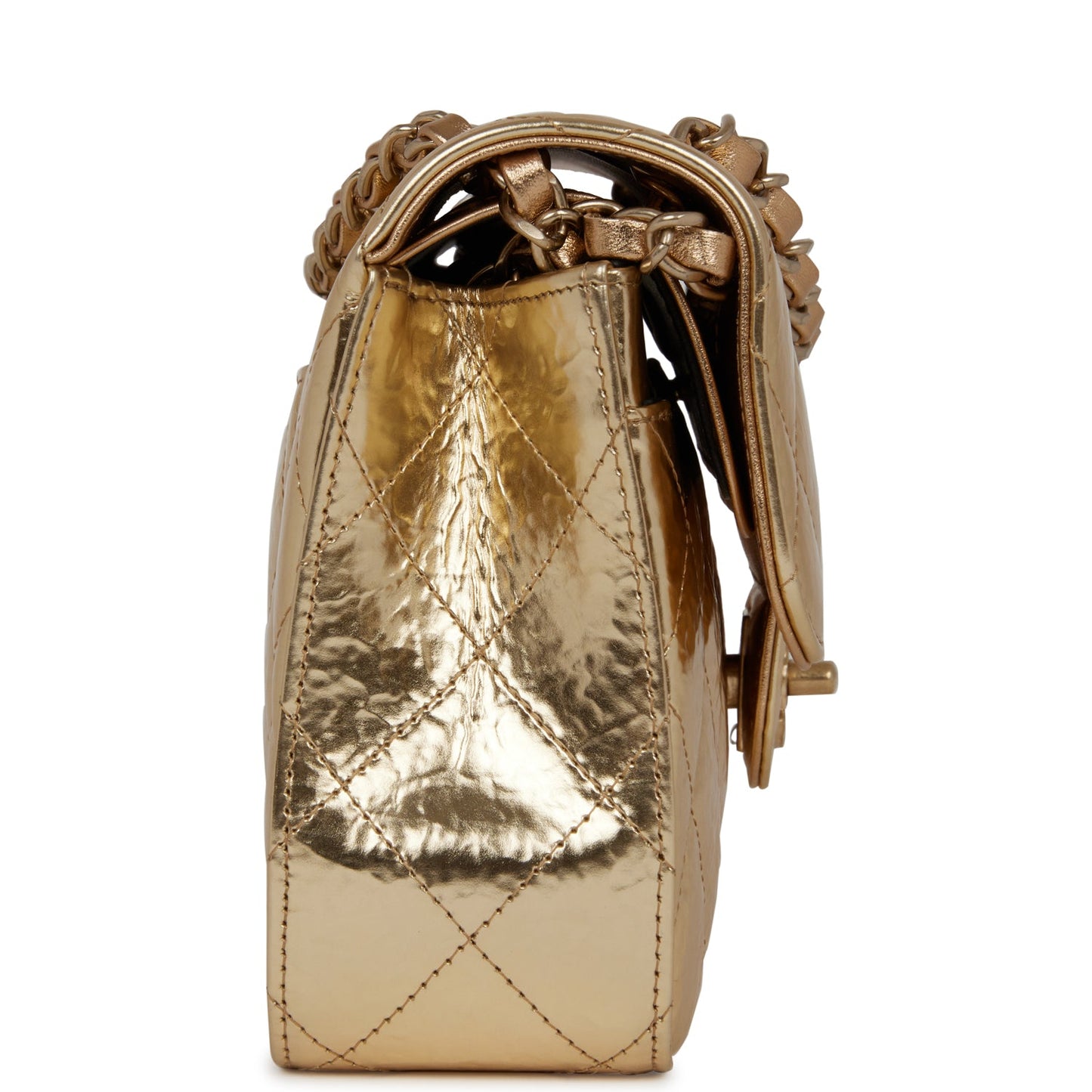 Chanel Small Classic Double Flap Hammered Gold Metallic Calfskin Gold Hardware
