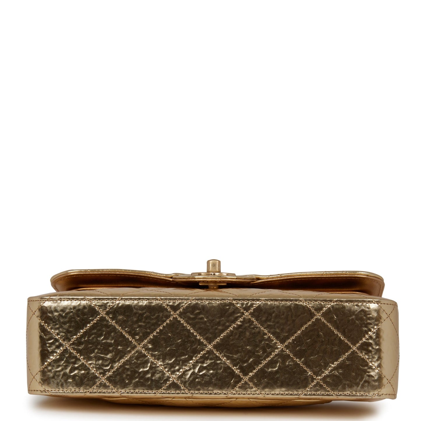 Chanel Small Classic Double Flap Hammered Gold Metallic Calfskin Gold Hardware