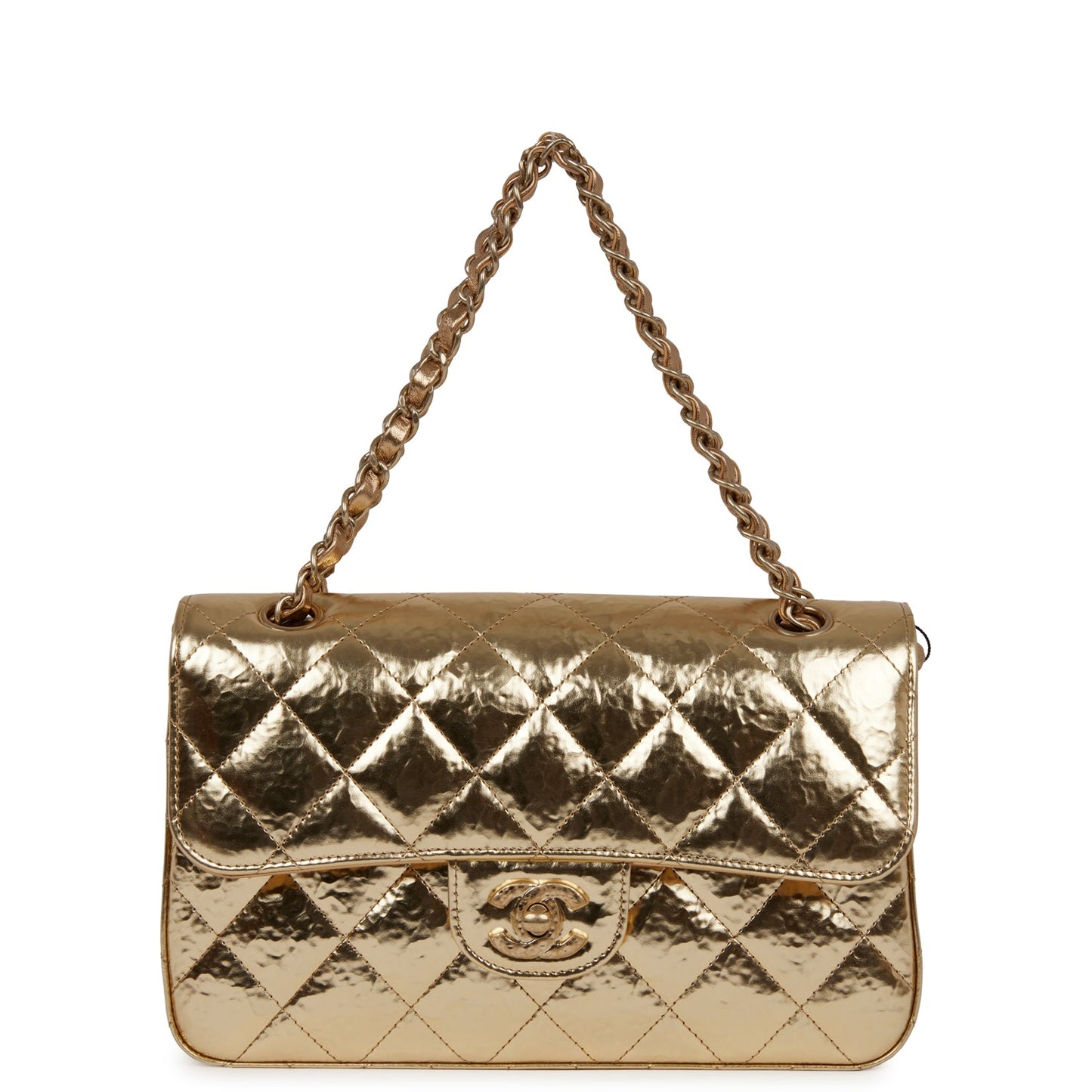 Chanel Small Classic Double Flap Hammered Gold Metallic Calfskin Gold Hardware