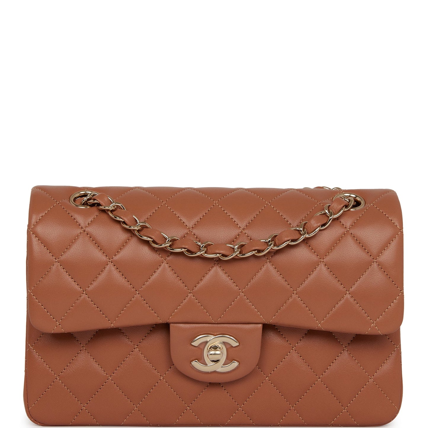 Chanel Small Classic Double Flap Bag Caramel Lambskin Light Gold Hardware
