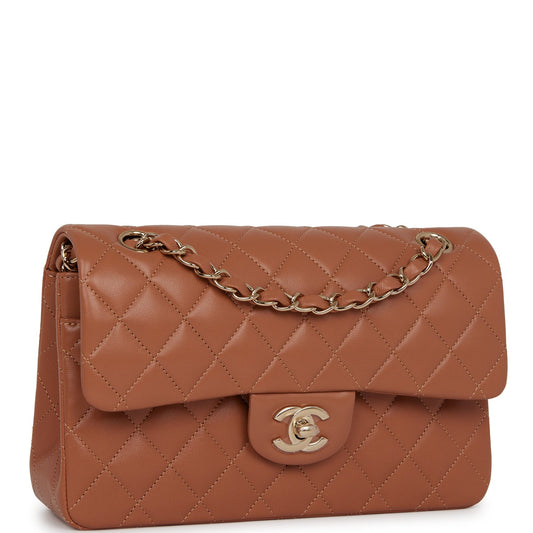 Chanel Small Classic Double Flap Bag Caramel Lambskin Light Gold Hardware